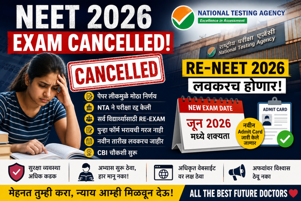 NEET UG 2026 Exam Cancelled, Re-Exam Date and Paper Leak News.